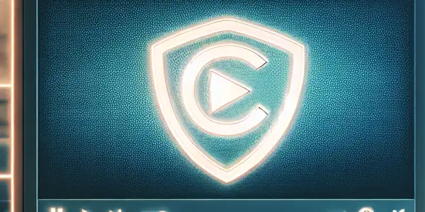 A cozy home office with a computer displaying a video playback software logo, emphasizing security and comfort.